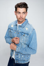 Men's Denim Jacket with Distressed