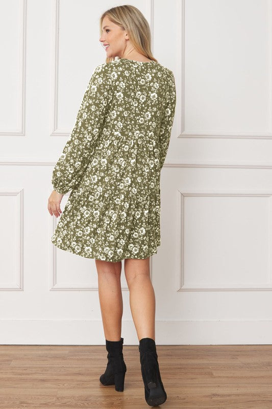 Women's Floral Crew Neck Midi Dress