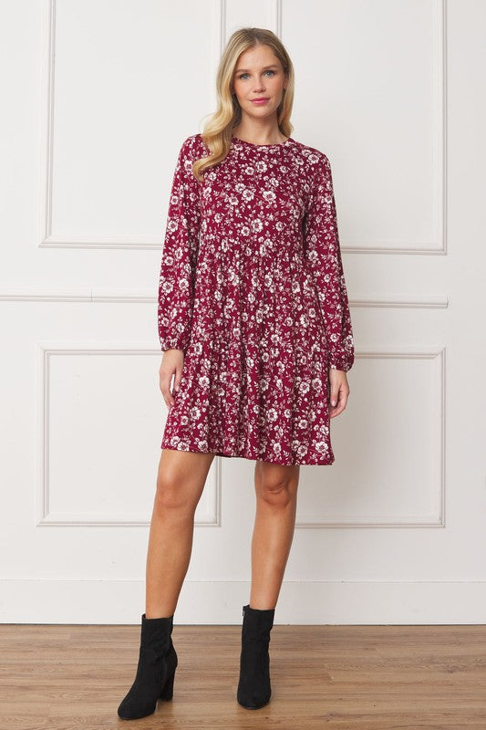 Women's Floral Crew Neck Midi Dress