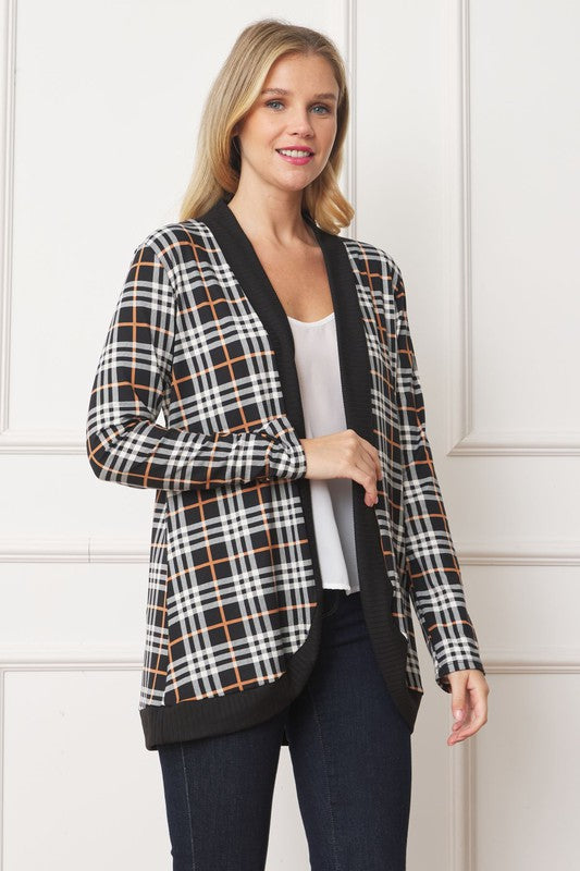 Plaid Contrast Drape Open Cardigan