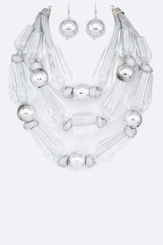 Statement Acrylic Beads Metallic Layer Necklace