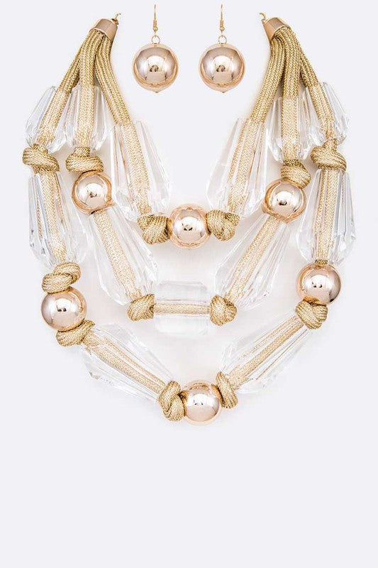 Statement Acrylic Beads Metallic Layer Necklace