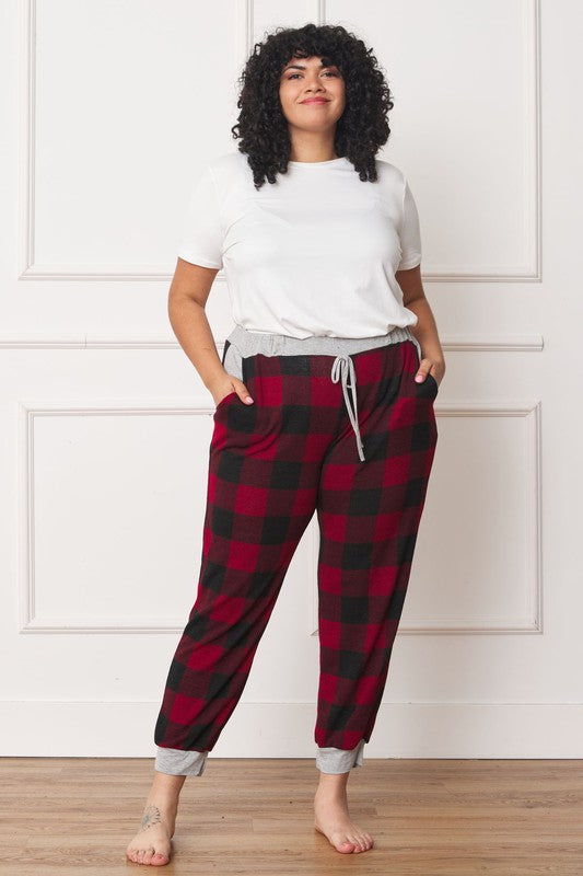 Plus Checkered Print Drawstring Jogger