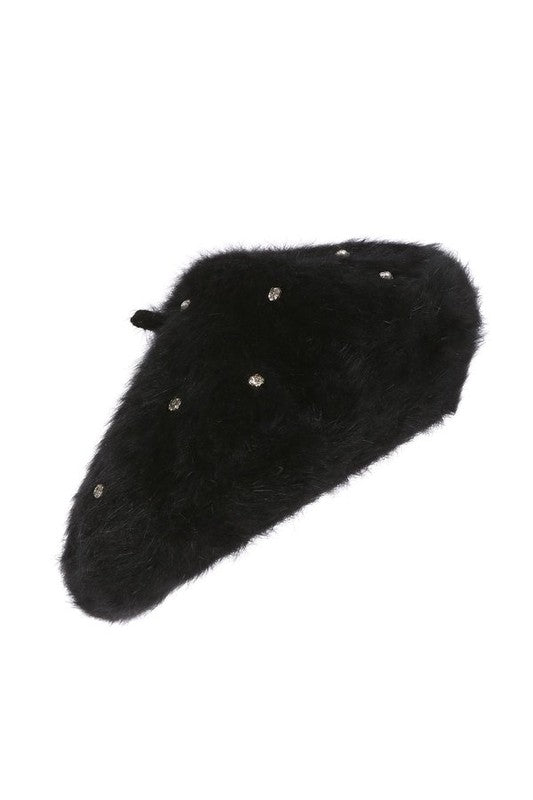 Women's Rhinestone Faux Fur Beret