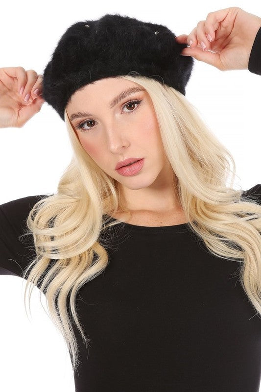 Women's Rhinestone Faux Fur Beret