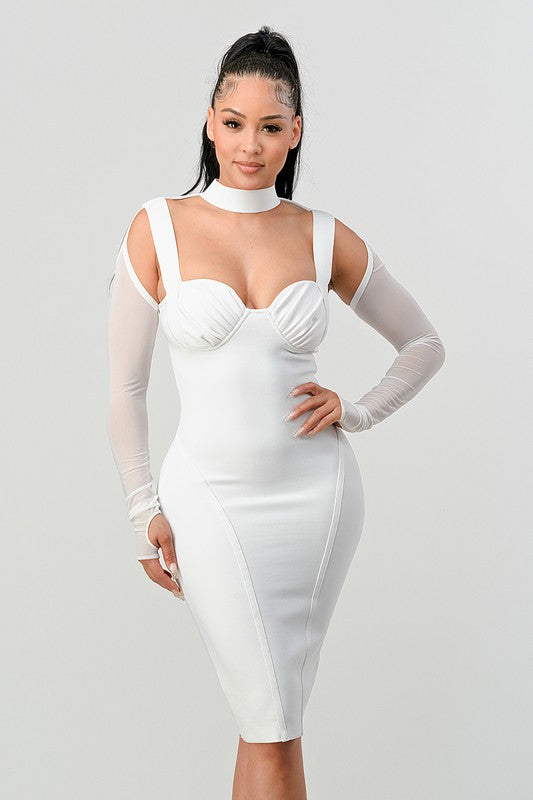 Athina Chic Contour Cold-Shoulder Midi Dress