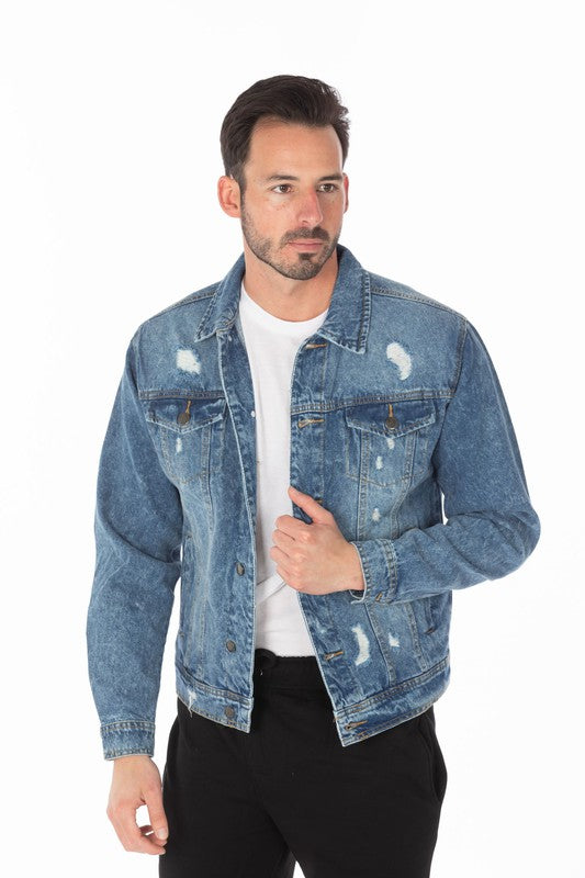 Men's Denim Jacket with Distressed