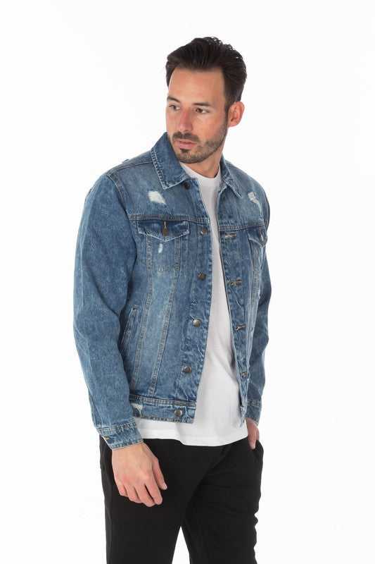 Men's Denim Jacket with Distressed