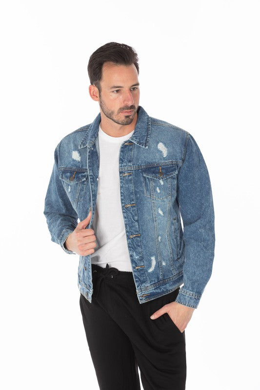 Men's Denim Jacket with Distressed