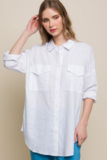 Linen Oversized Double Pocket Button Down Shirt