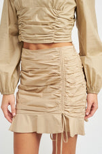 RUCHED HIGH WAISTED MINI SKIRT