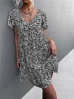 Women's Floral Short Sleeve V Neck Midi Length Dress