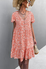 Women's Floral Short Sleeve V Neck Midi Length Dress