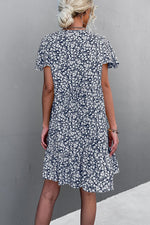 Women's Floral Short Sleeve V Neck Midi Length Dress