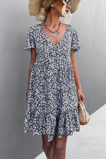 Women's Floral Short Sleeve V Neck Midi Length Dress