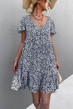 Women's Floral Short Sleeve V Neck Midi Length Dress