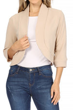 Women's Solid Color Waist Length Collarless Blazer Style Cardigan