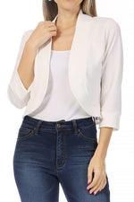 Women's Solid Color Waist Length Collarless Blazer Style Cardigan