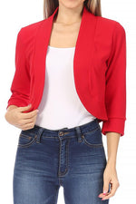 Women's Solid Color Waist Length Collarless Blazer Style Cardigan