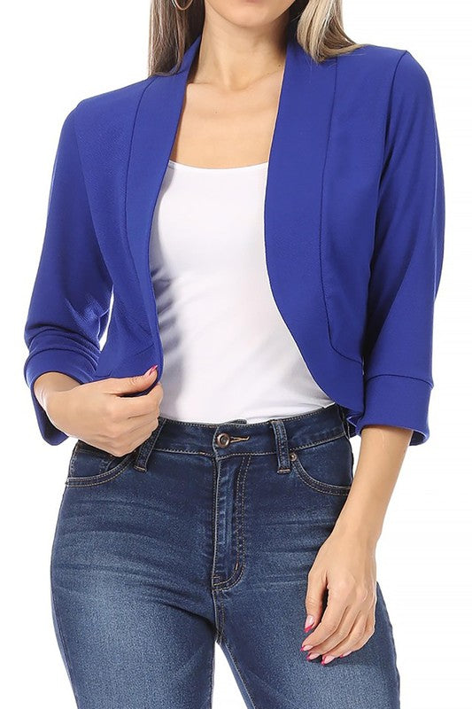 Women's Solid Color Waist Length Collarless Blazer Style Cardigan