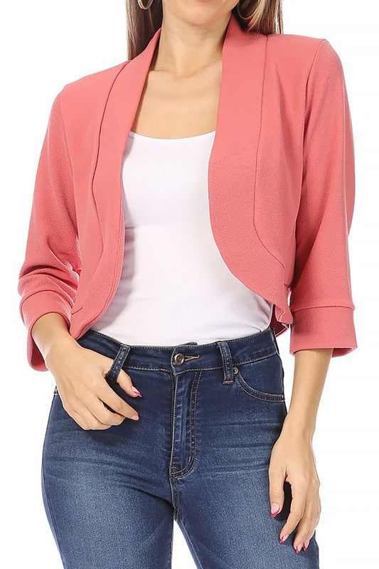 Women's Solid Color Waist Length Collarless Blazer Style Cardigan