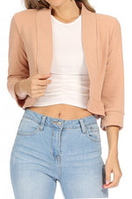 Women's Solid Color Waist Length Collarless Blazer Style Cardigan