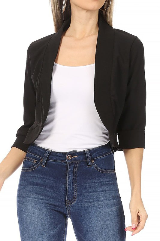 Women's Solid Color Waist Length Collarless Blazer Style Cardigan