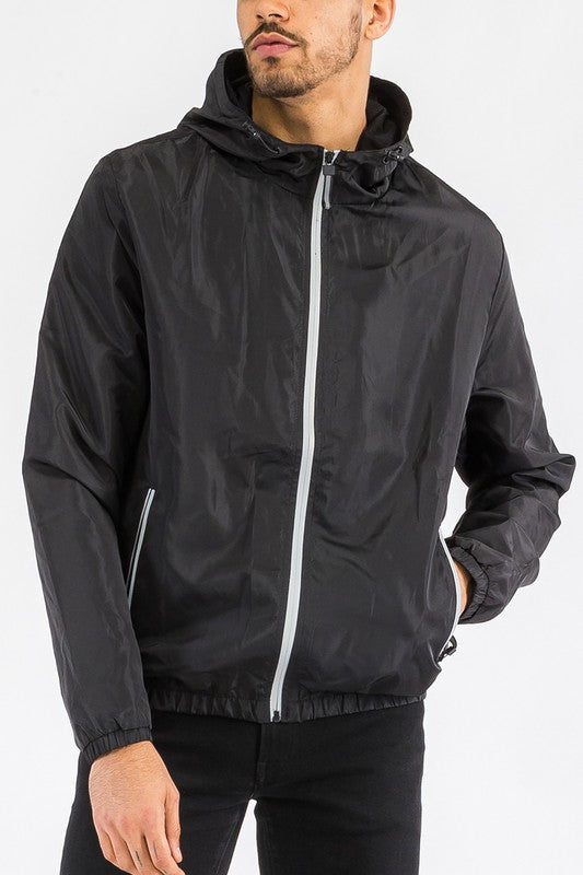 Men's Solid Hooded LIghtweight Windbreker Jacket