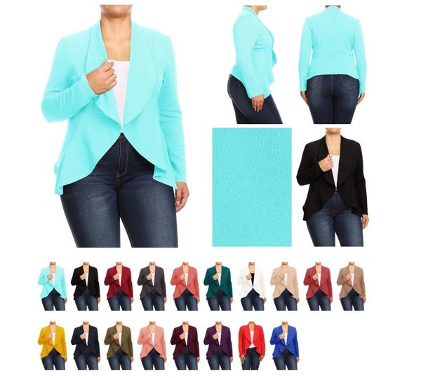 Women's Plus Size Casual Solid Color Open Front Blazer