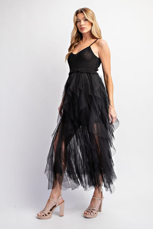 Lovely Tulle Midi Crochet Dress