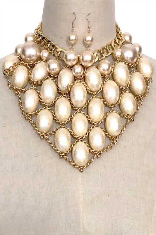 Faux Pearl Statement Chain Accent Necklace Set