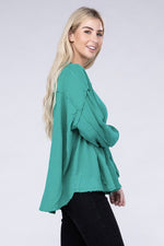 Double Gauze Oversized Henley Women's Blouse