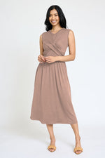 Sleeveless Cross-Over Bodice Midi Dress