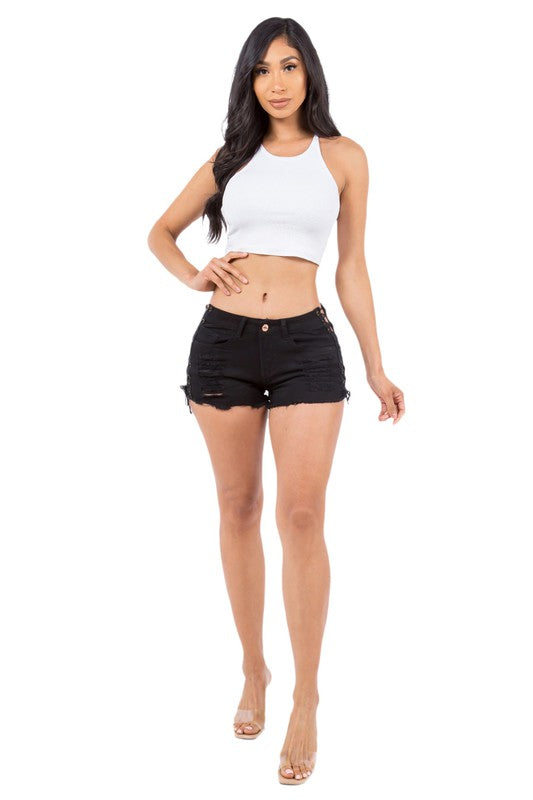 Women's Hot Black Shorts with Both Side Straps