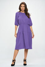 Cotton 3/4 Sleeve Tiered Midi Dress