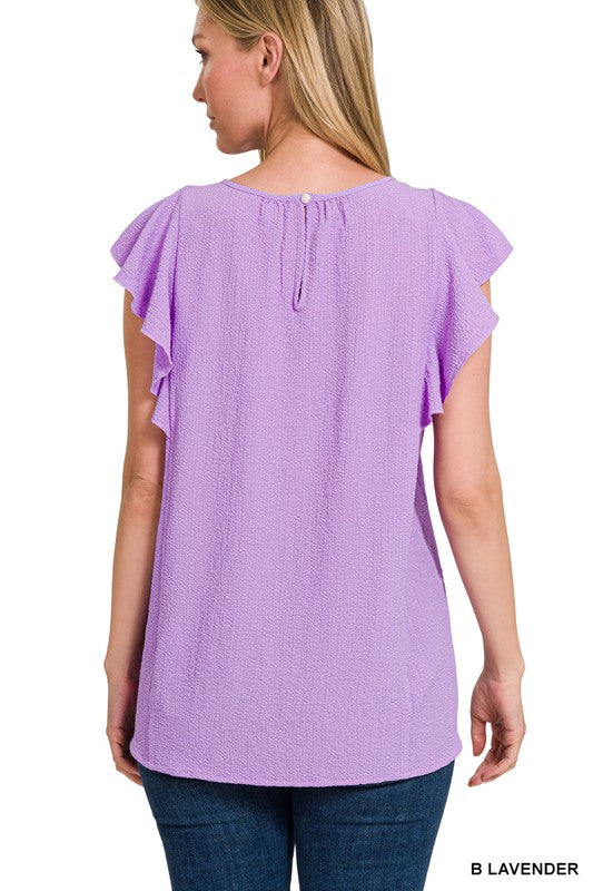 Woven Bubble Airflow Flutter Sleeve Top