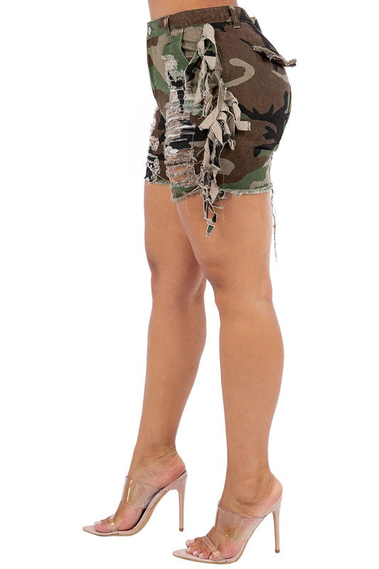 Women's Sexy Sports Camoflage Distressed Shorts