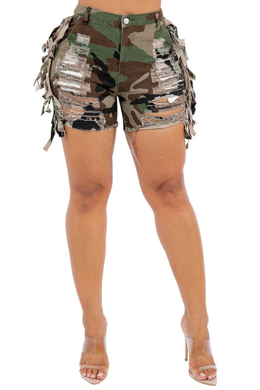 Women's Sexy Sports Camoflage Distressed Shorts