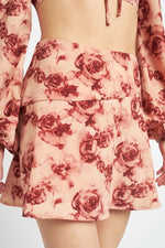 Women's Beautiful Floral Rose Printed Flared Mini Skirt