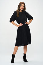 Cotton 3/4 Sleeve Tiered Midi Dress