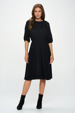 Cotton 3/4 Sleeve Tiered Midi Dress