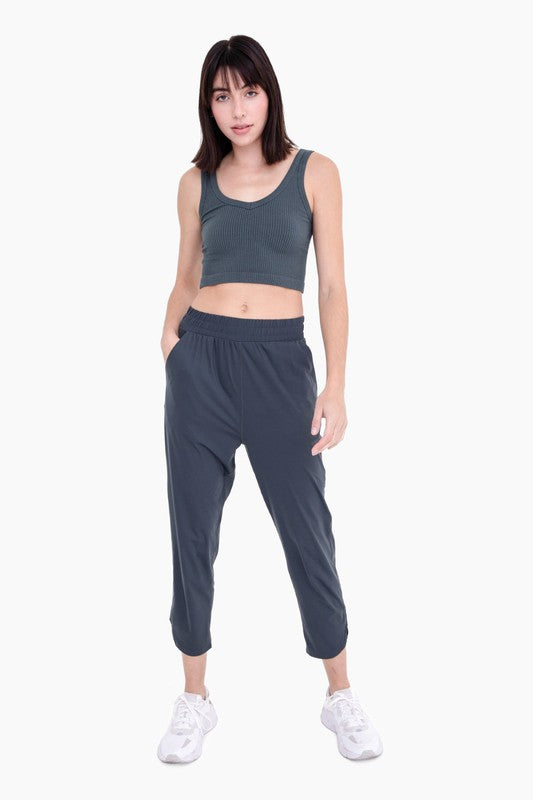 Women's Athleisure Joggers with Curved Notch Hem