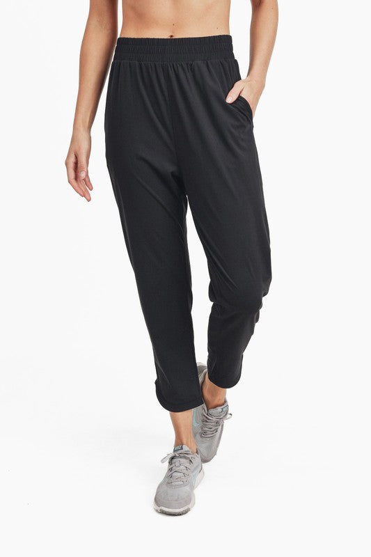 Women's Athleisure Joggers with Curved Notch Hem