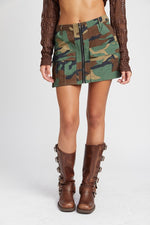 Camo Mini Skirt With Front Zipper