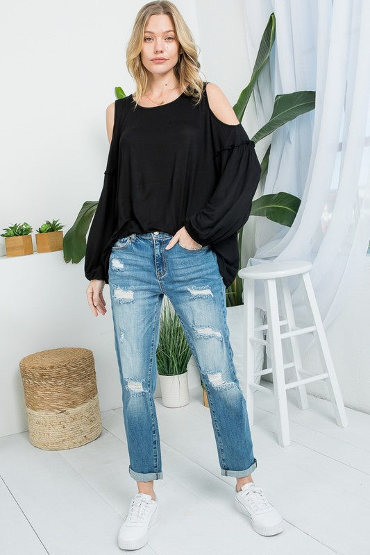 Women's Cold Shoulder Casual Blouse Top