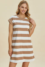 Basic Bae Full Size Striped Round Neck Cap Sleeve Mini Dress