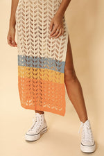 Women's Open Knitted Cream Color Block Cover Up