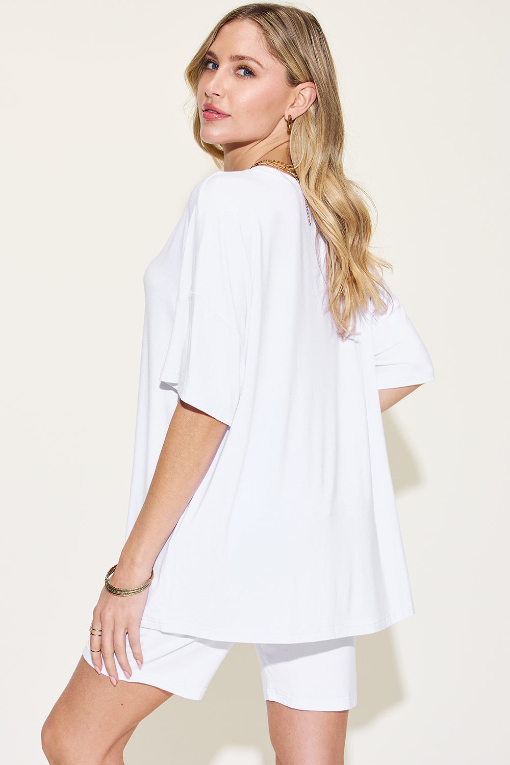 Basic Bae Full Size V-Neck Drop Shoulder T-Shirt and Shorts Set