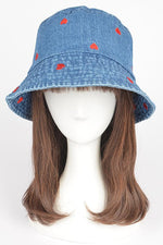 Heart Embroidered Denim Bucket Hat