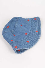 Heart Embroidered Denim Bucket Hat